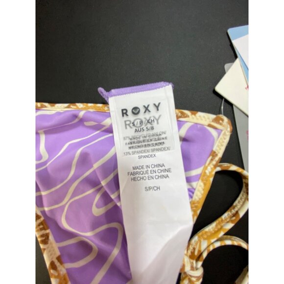 Roxy Reversible Triangle Bikini Small Purple & Gold Swirl Floral Beach Swimwear - Picture 4 of 9